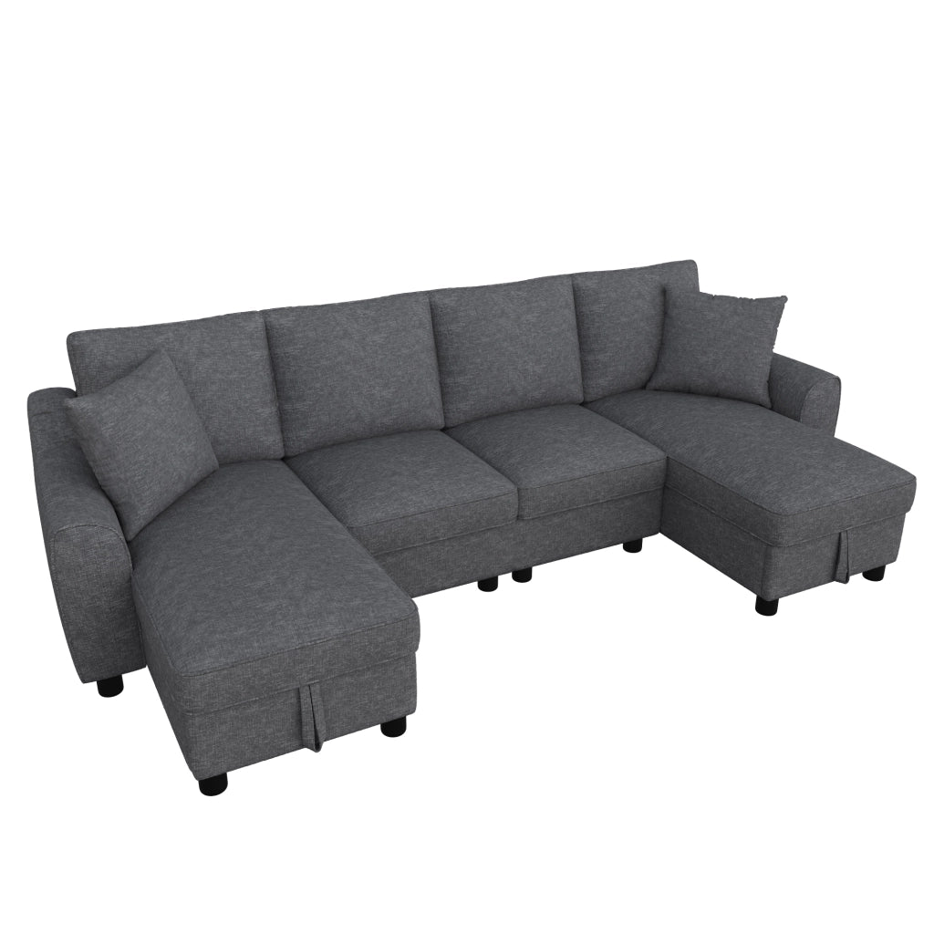 Divano modulare a U in chenille grigio con penisole, 3 colli, 280 ¡Á 137 ¡Á 84 cm