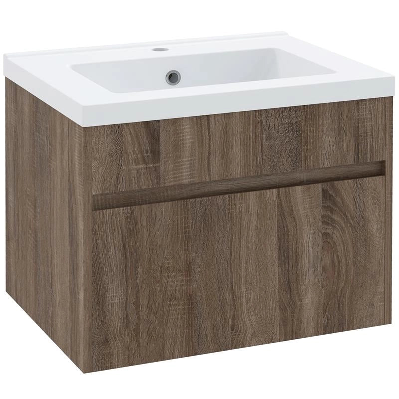 MOBILE LAVABO DA 60CM CON CASSETTO IN LEGNO E LAVANDINO IN CERAMICA, MARRONE CHIARO