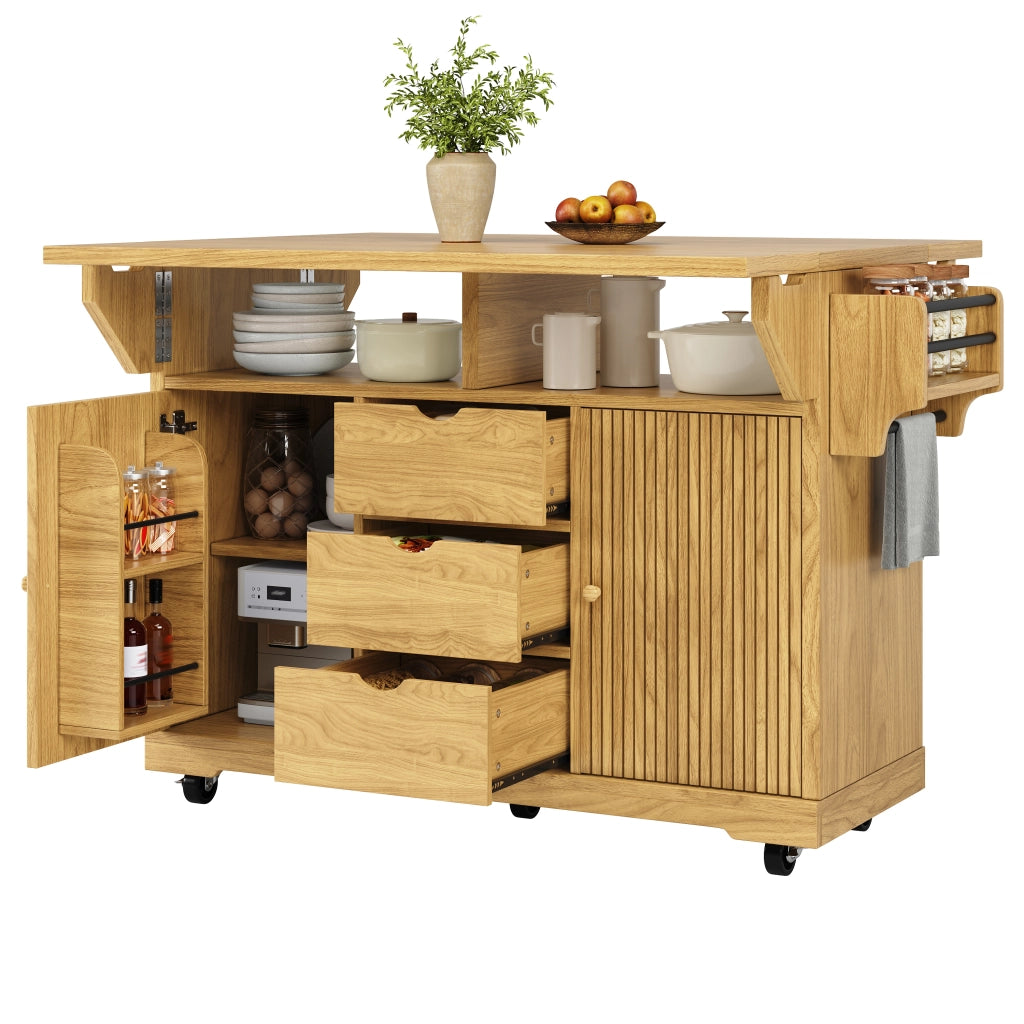 Carrello da cucina con 3 cassetti; ripiani regolabili e allunghe pieghevoli; per cucina e sala da pranzo