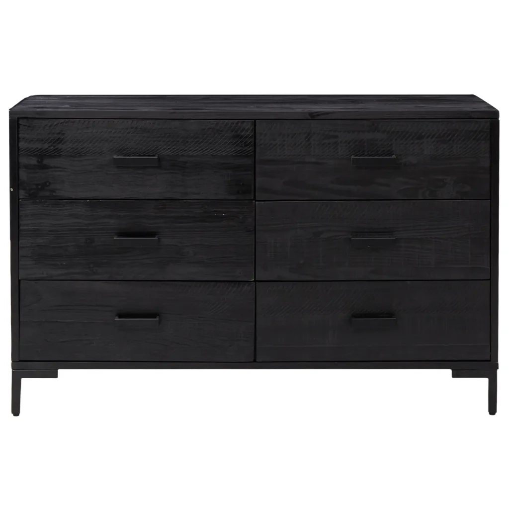 Credenza Nera 110x35x70 cm Legno Massello di Pino Riciclato cod mxl 11661
