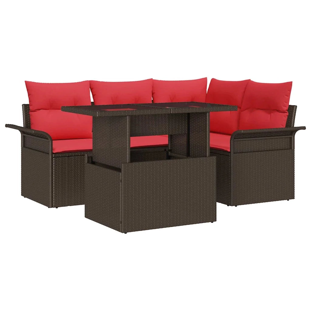 Set Divano da Giardino 5 pcs Marrone Rattan in Polipropilene 3357017
