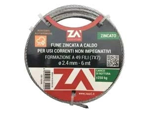 FUNE METALLICA IN ACCIAIO ZINCATO PER ARGANELLI- - ø mm.2,4 in rotoli da mt.6, 49 fili - 5 rotolo