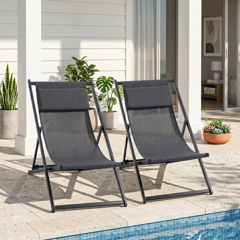 Set 2 Poltrone Pieghevoli ¨C zephmum ¨C Grigio Alluminio 60x100x85 cm