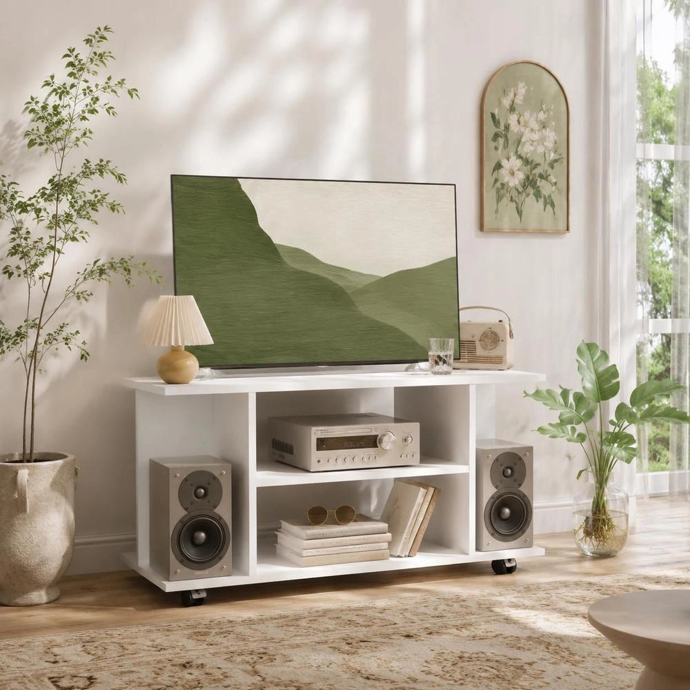 TV Cabinet With Wheels White 80x40x45 Cm Wood-based Material