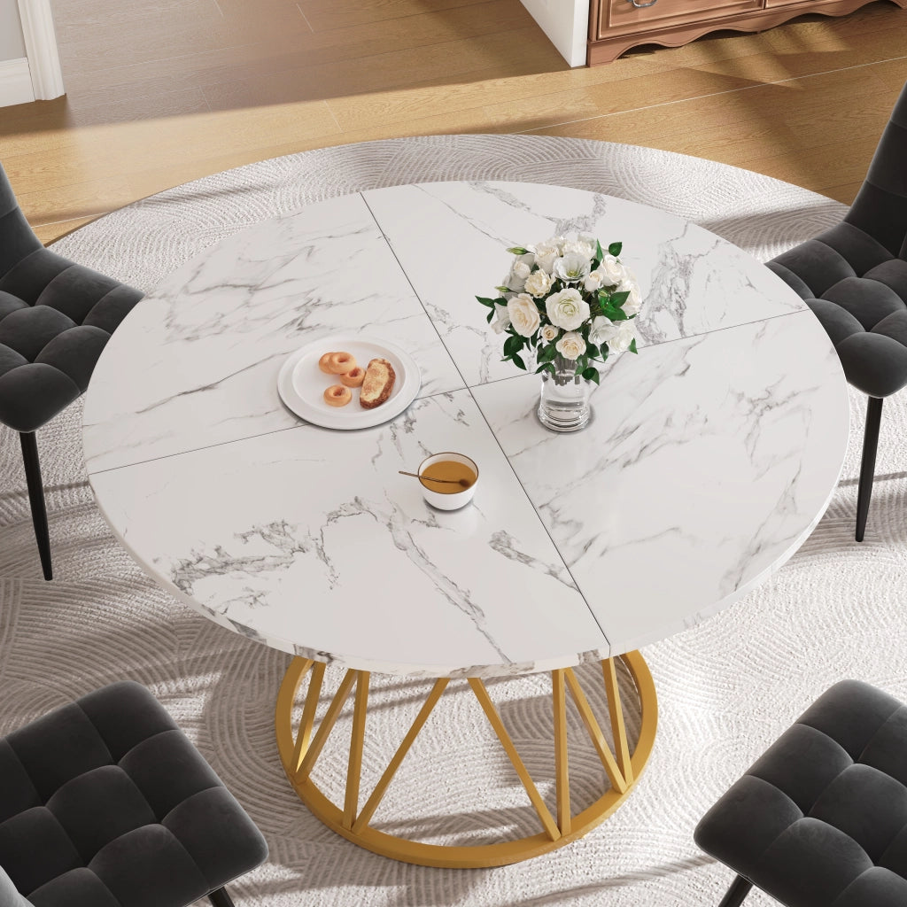 TAVOLO ROTONDO 100x100x76 cm MDF Effetto Marmo Oro