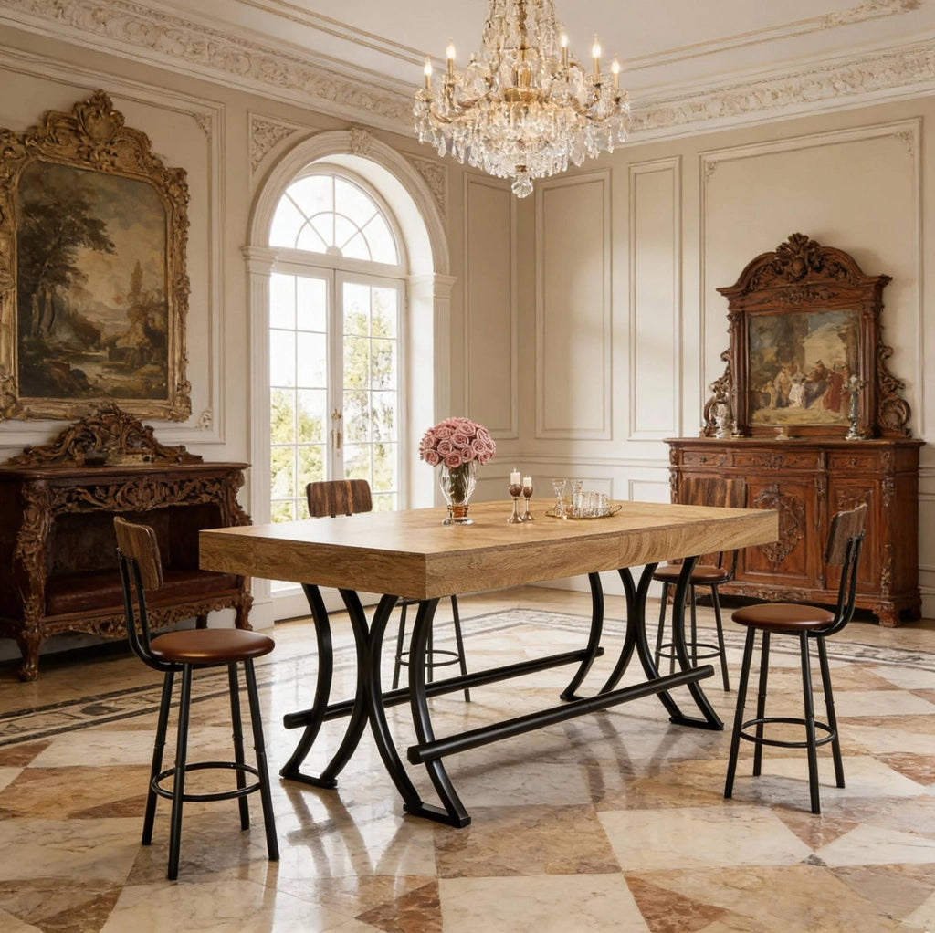 Tavolo bar 160 cm in MDF e metallo nero/marrone