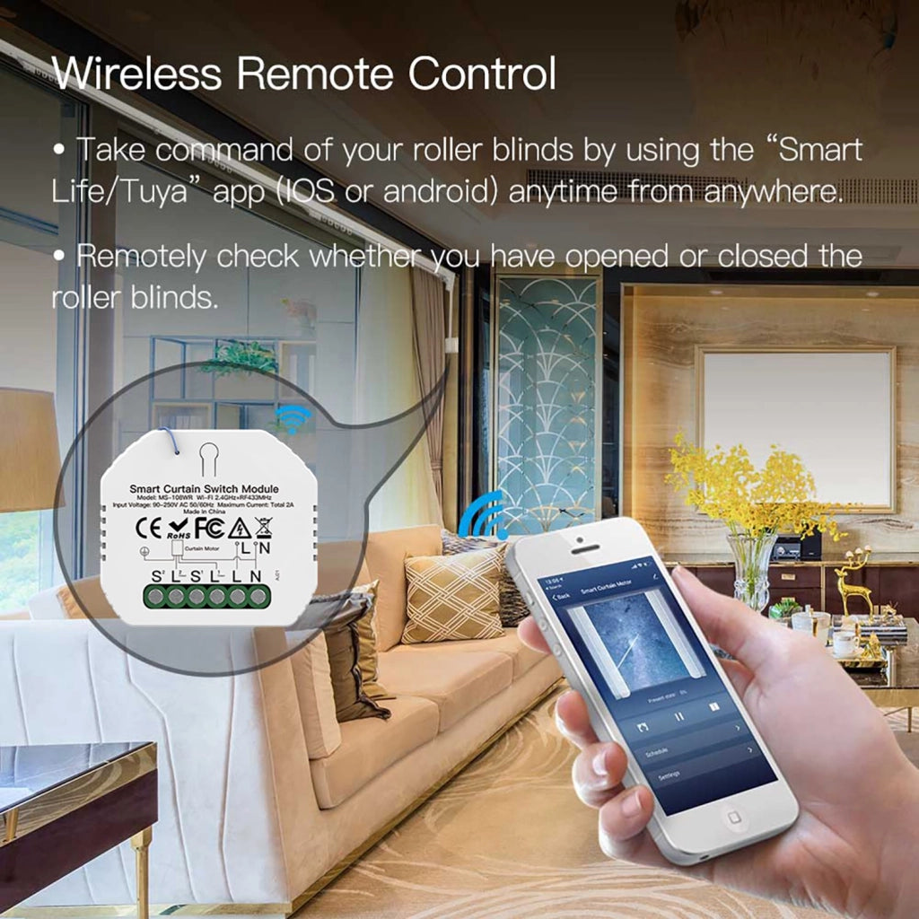 Modulo Tapparelle WIFI 2.4G + RF 433MHz, TUYA, Smart Life, 2A, AC 90-250V, 50/60HZ, 500W, 52X47X18mm, IP20, SH108WR SH108