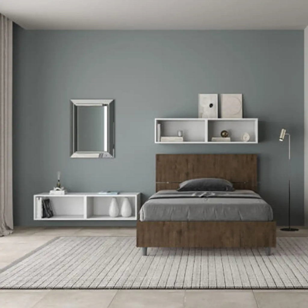 Letto una piazza e mezza contenitore 120x190 testata dritta noce Demas