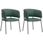 Set 2 Sedie per Cucina Imbottite, in Tessuto Effetto Velluto e Acciaio, 57x53x73 cm, Verde