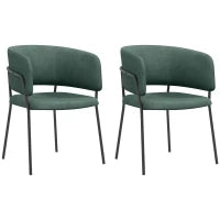 Set 2 Sedie per Cucina Imbottite, in Tessuto Effetto Velluto e Acciaio, 57x53x73 cm, Verde