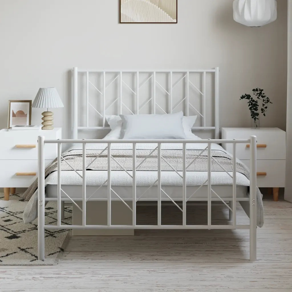 Giroletto con Testiera e Pediera Metallo Bianco 100x200 cm 374499