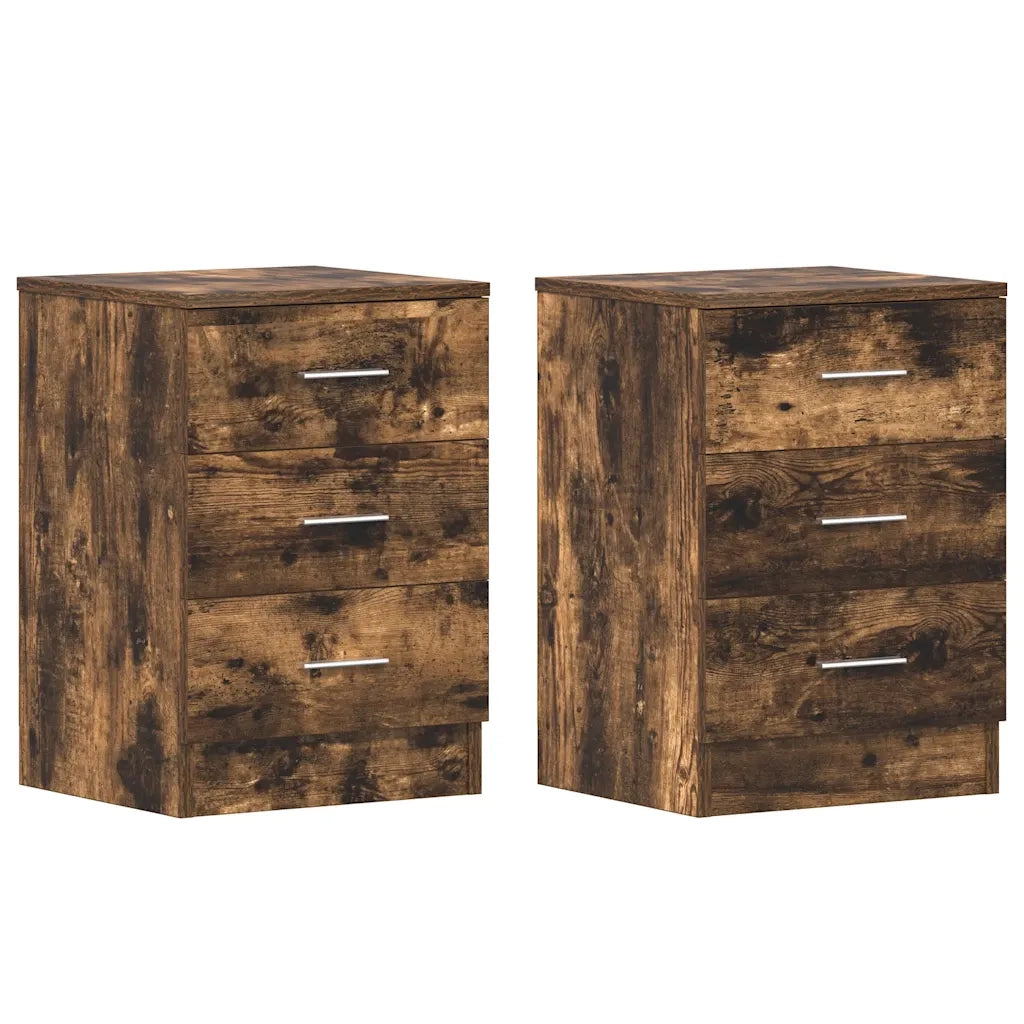 Set di 2 Comodini | Armadio da Notte | Mobiletto da notte Rovere Fumo 38x35x56 cm in Legno Multistrato