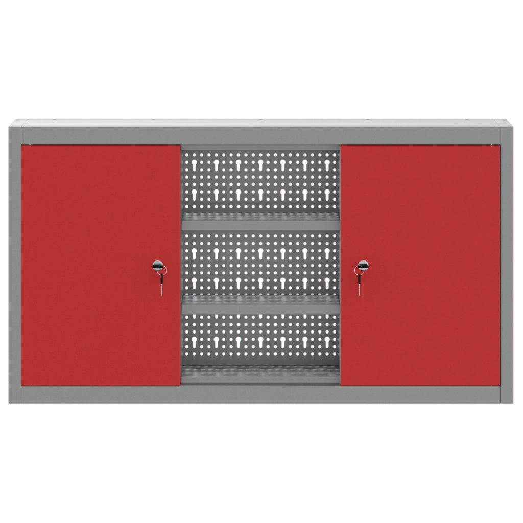Armadio da Utensili a Muro con Pannello Perforato Rosso 100x20x55 cm in Acciaio