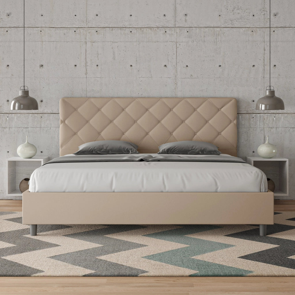 BS COM Letto contenitore imbottito 180x210 similpelle tortora