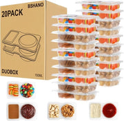 Contenitori per condimenti con doppio compartimento, 20 pezzi, riutilizzabili, contenitori per snack/dip sigillabili a doppio strato, BPA-free, doppio compartimento per la preparazione delle pasti, controllo delle porzioni, viaggi e all'aperto
