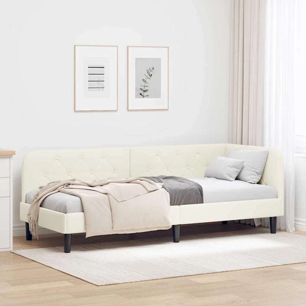 Cornice del letto ad angolo Crema 80 x 200 cm Velluto