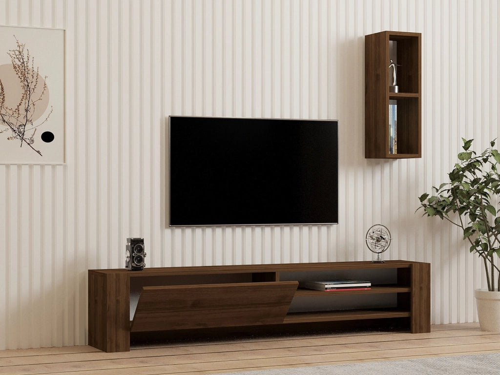 Porta TV Naz" in legno con mensola a muro - 160 x 26 x 33 cm - Marrone