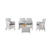 Salottino da esterno Asiak, Set da giardino con cuscini, Salottino  effetto rattan, 100% Made in Italy colore Bianco