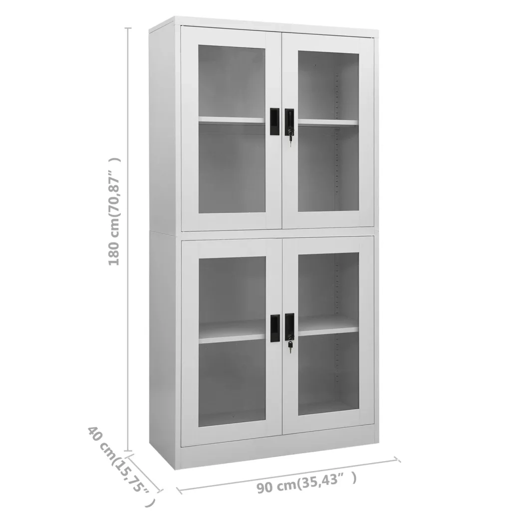 Armadio per Ufficio Grigio Chiaro 90x40x180 cm Acciaio e Vetro