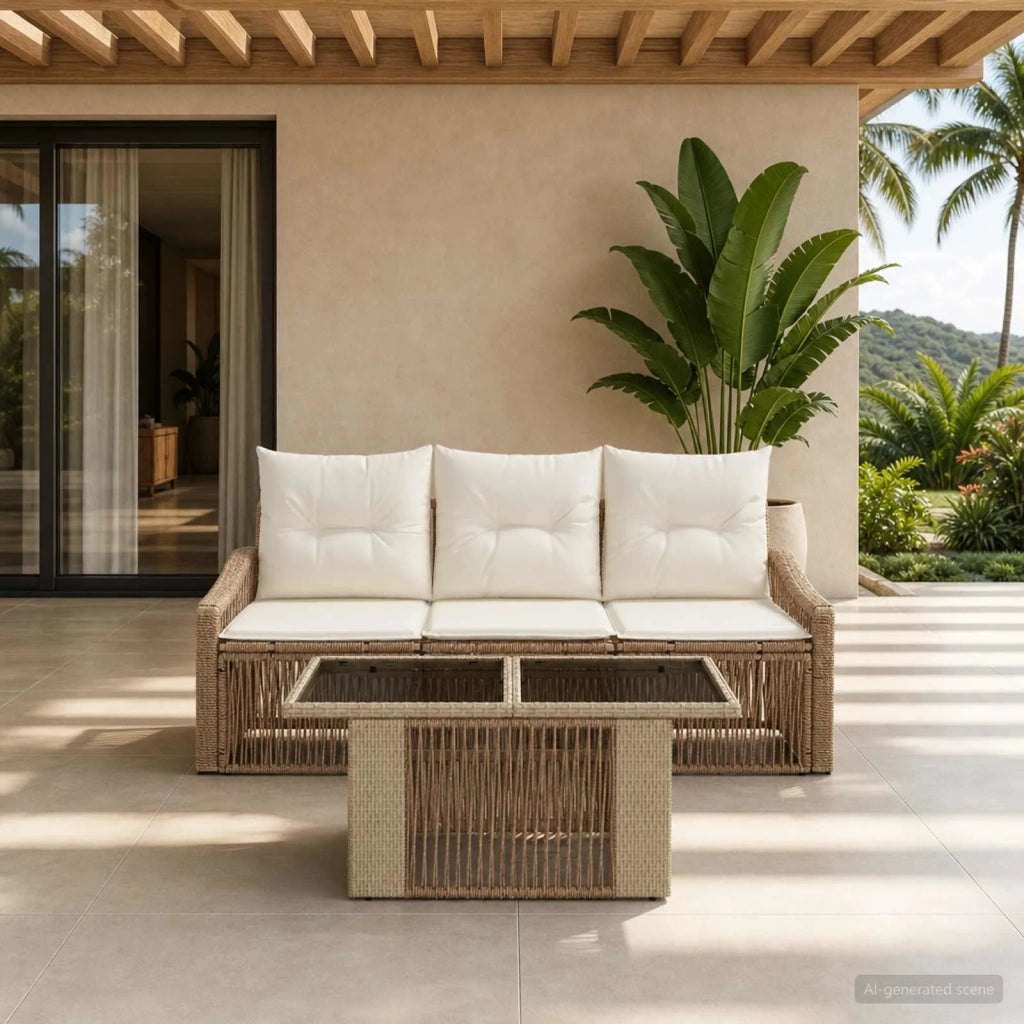 Set Divano da Giardino 4 pz Beige e Bianco Crema polyrattan 3437199