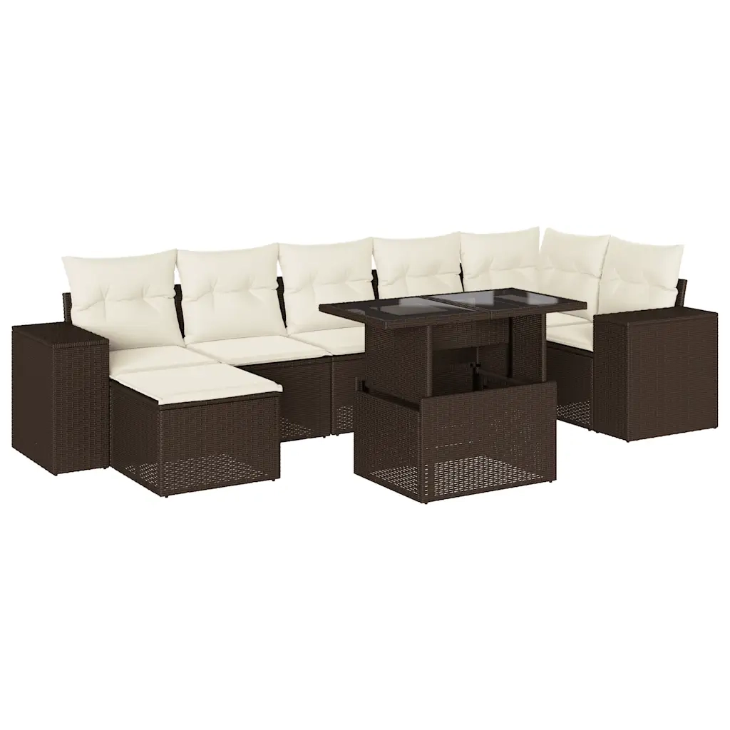Set Divani da Giardino 8 pz con Cuscini Marrone in Polyrattan 3269323
