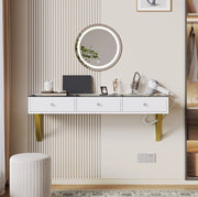 Tavolo da trucco bianco con 3 cassetti e piano in vetro
