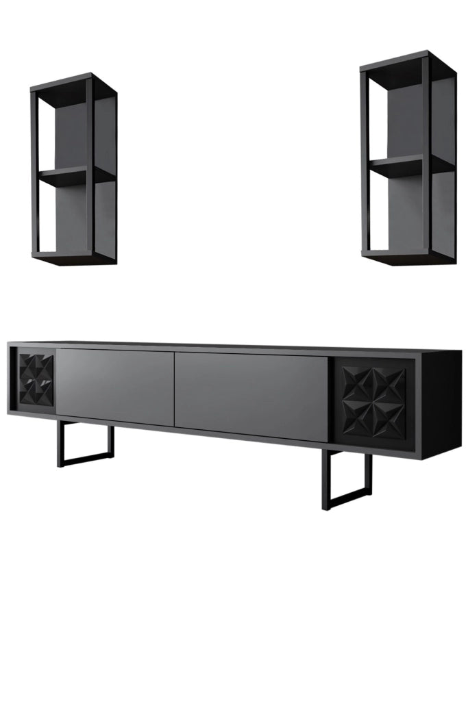 Mobile TV in legno "Black Line" - 180 x 30 x 48 cm - Antracite-Nero
