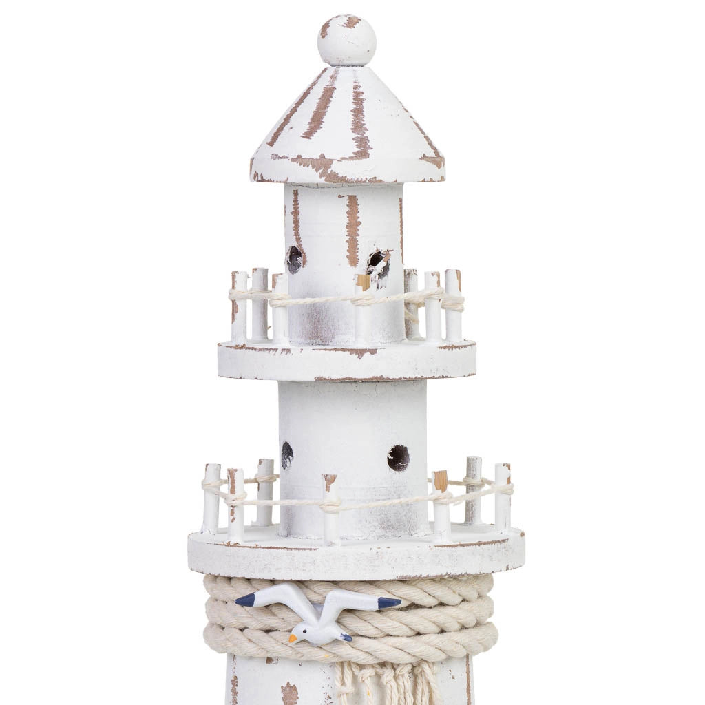 Figura decorativa a forma di faro in legno bianco con LED 12,5x12,5x39 cm