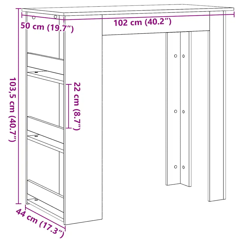 vidaXL Tavolo da Bar con Ripiani Rovere Nero 102x50x103,5cm Truciolato