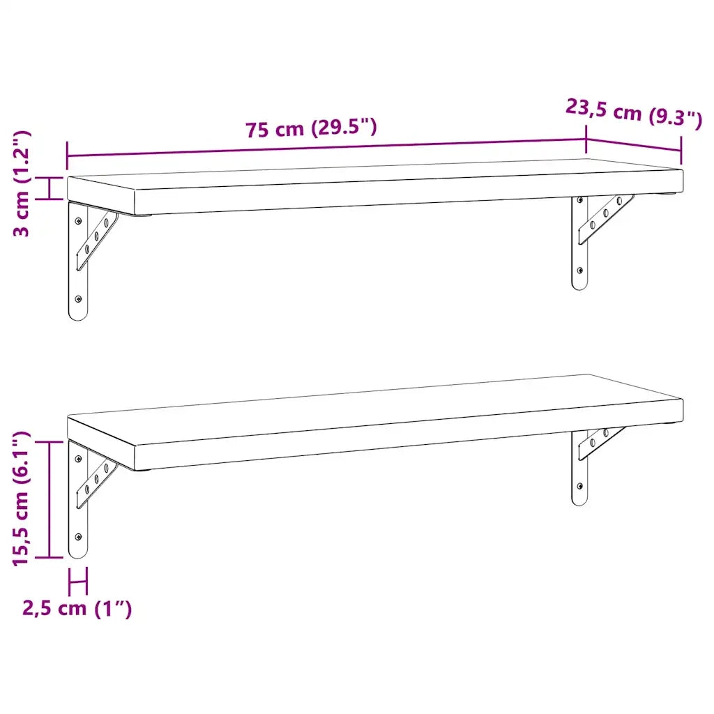 vidaXL Mensole a Muro 2 pz 75x23,5 cm Nero in Acciaio Inossidabile