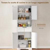 Credenza Cucina con 2 Armadietti e Cassetto, Piano Centrale Aperto e Ripiani Regolabili, Bianco