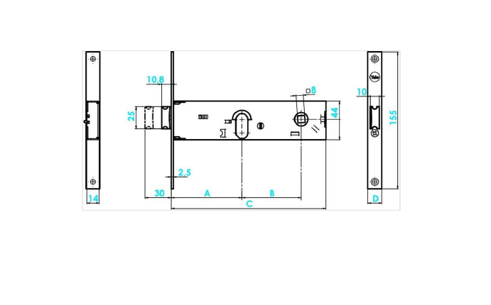 YALE 870.02 E70 SERRATURA PROFILATI 16 MM S/CIL C.970.02- 1,0 pz