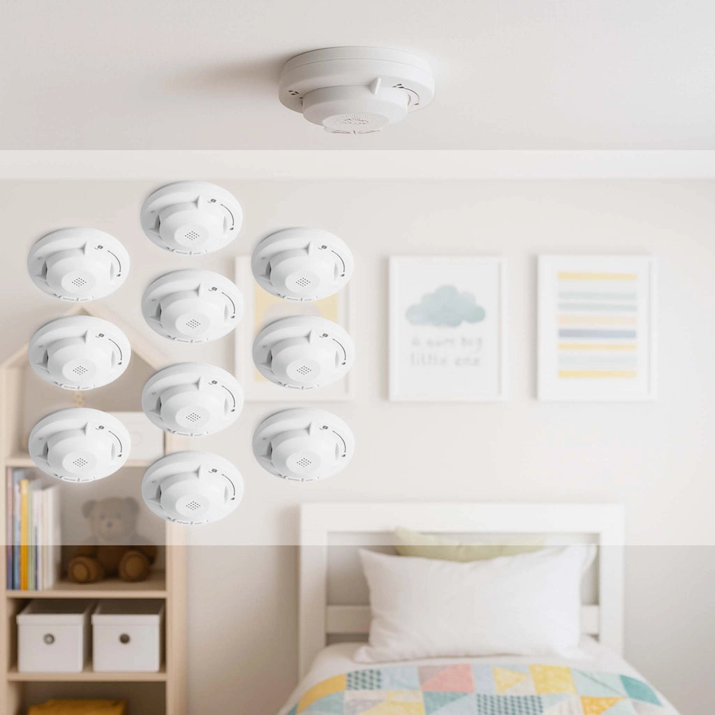 10x Rilevatore di fumo collegabili via radio Batteria da 10 anni e radio frequenza Allarme antincendio fotoelettrico da 810 dB per un'efficace protezione in appartamenti e case