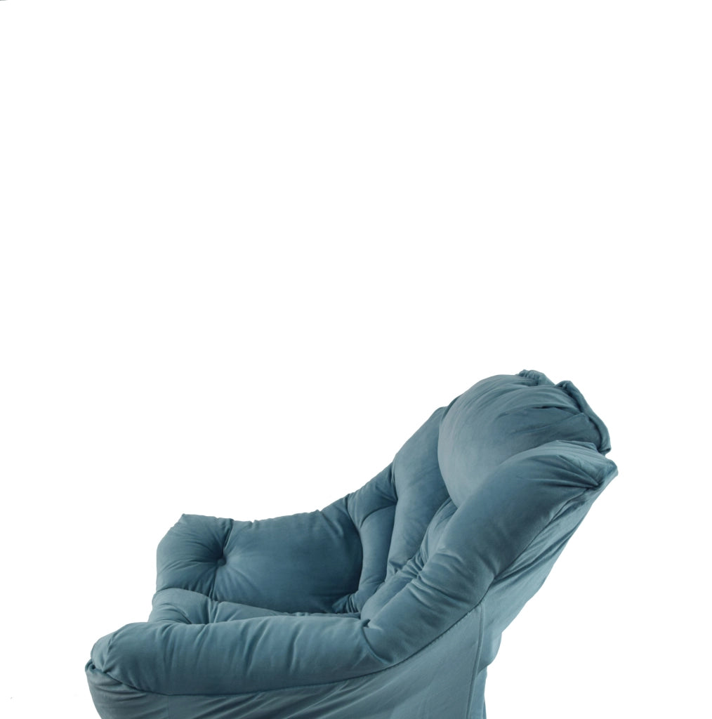 Poltrona relax con pouf blu in tessuto e metallo 72x80x93 cm per salotto