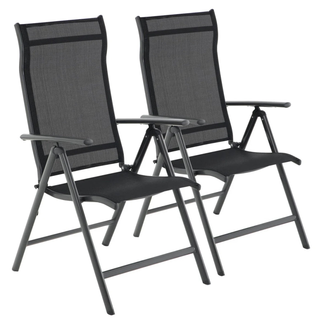 Set di 2 sedie da giardino pieghevoli sedute da esterno robusto telaio in alluminio schienale regolabile in 8 posizioni capacità di carico 150 kg nero 12_0001696