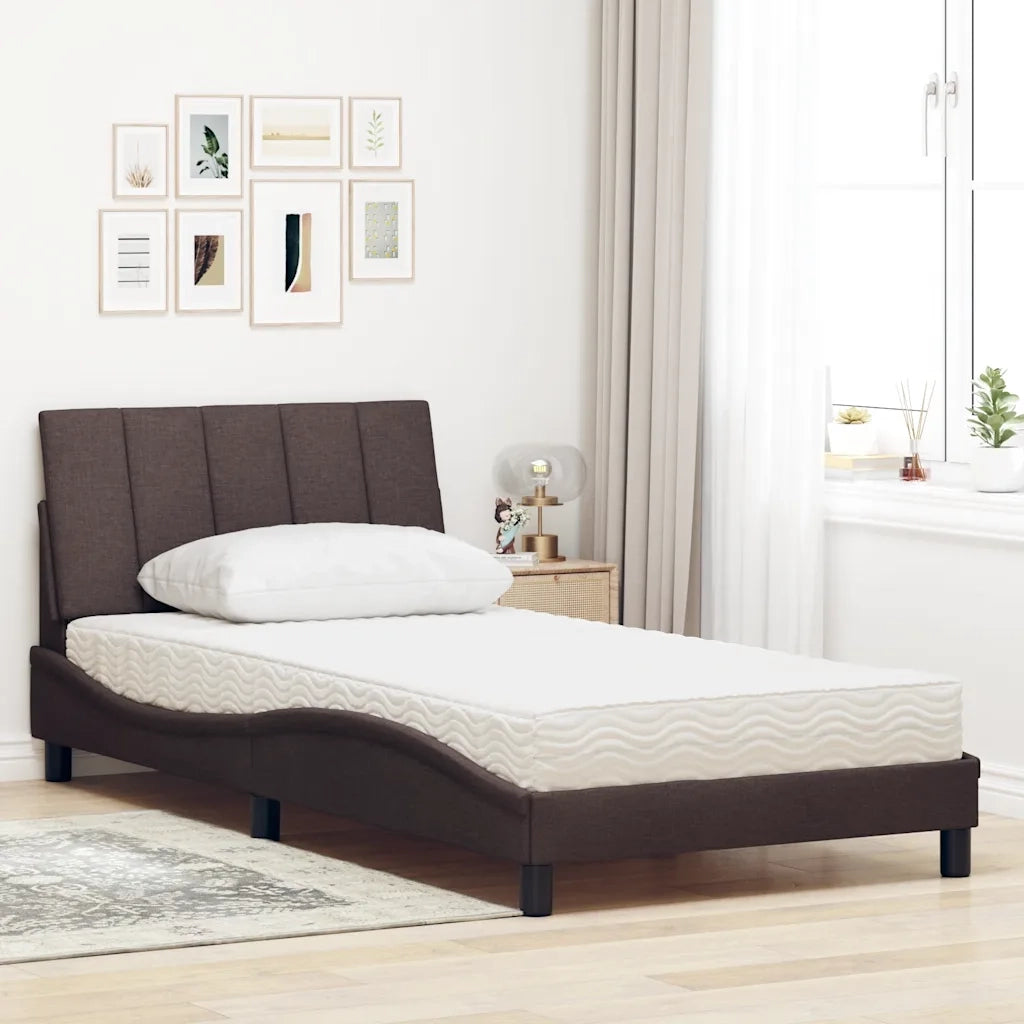 Letto con Materasso-Struttura Letto con Materasso Hanko Marrone Scuro 100x200 cm in Tessuto