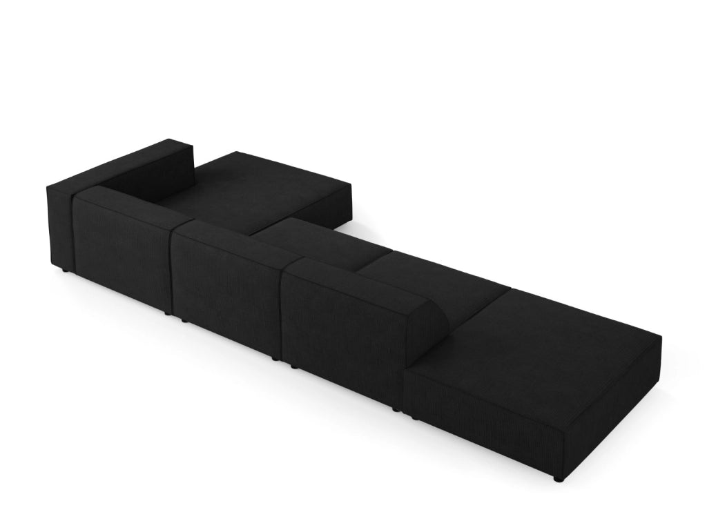 Cosmopolitan Design - Divano angolare destro "Arendal" 5 posti in ciniglia con effetto a coste nero 