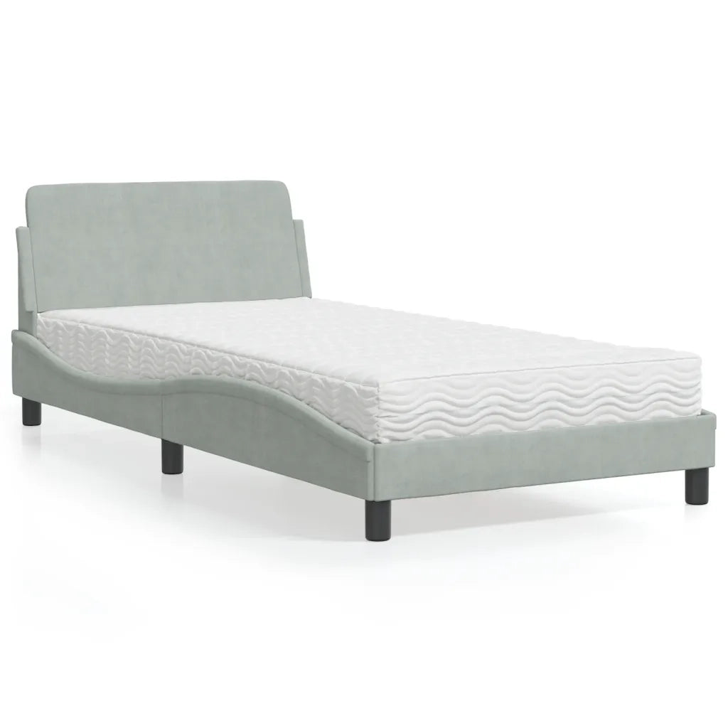 Letto con Materasso-Struttura Letto con Materasso Dover Grigio Chiaro 100x200 cm in Velluto