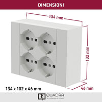 MULTIPRESA da parete ESTERNA  4 PRESE schuko bianca con scatola di supporto per installazioni superficiali, compatibile con tutte le scatole da incasso 3 posti (muratura o cartongesso)