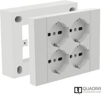MULTIPRESA da parete ESTERNA  4 PRESE schuko bianca con scatola di supporto per installazioni superficiali, compatibile con tutte le scatole da incasso 3 posti (muratura o cartongesso)