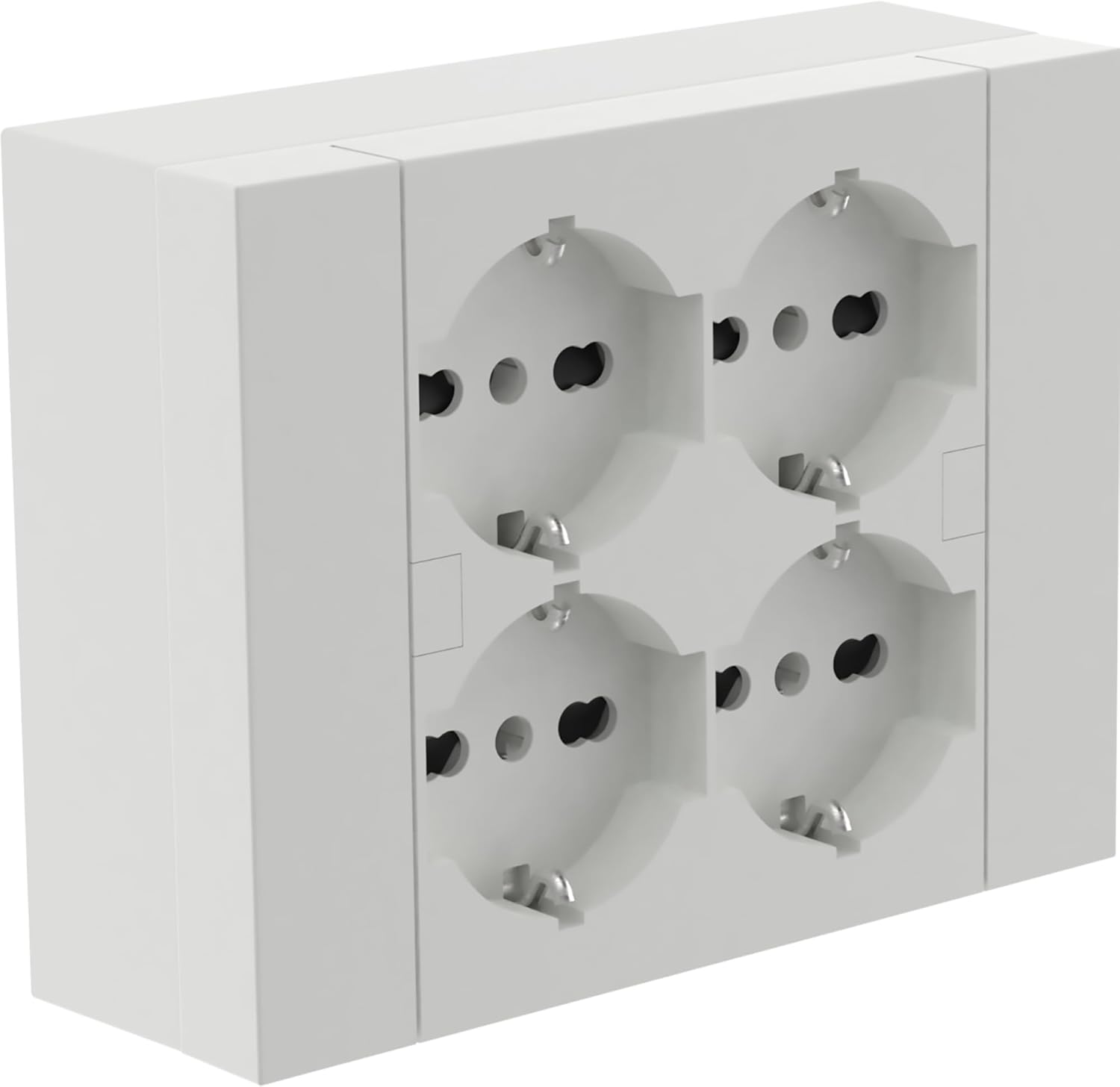 MULTIPRESA da parete ESTERNA  4 PRESE schuko bianca con scatola di supporto per installazioni superficiali, compatibile con tutte le scatole da incasso 3 posti (muratura o cartongesso)