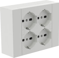 MULTIPRESA da parete ESTERNA  4 PRESE schuko bianca con scatola di supporto per installazioni superficiali, compatibile con tutte le scatole da incasso 3 posti (muratura o cartongesso)
