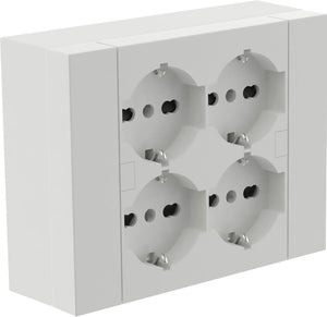 MULTIPRESA da parete ESTERNA  4 PRESE schuko bianca con scatola di supporto per installazioni superficiali, compatibile con tutte le scatole da incasso 3 posti (muratura o cartongesso)