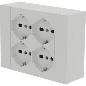 MULTIPRESA da parete ESTERNA  4 PRESE schuko bianca con scatola di supporto per installazioni superficiali, compatibile con tutte le scatole da incasso 3 posti (muratura o cartongesso)