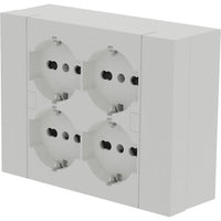 MULTIPRESA da parete ESTERNA  4 PRESE schuko bianca con scatola di supporto per installazioni superficiali, compatibile con tutte le scatole da incasso 3 posti (muratura o cartongesso)