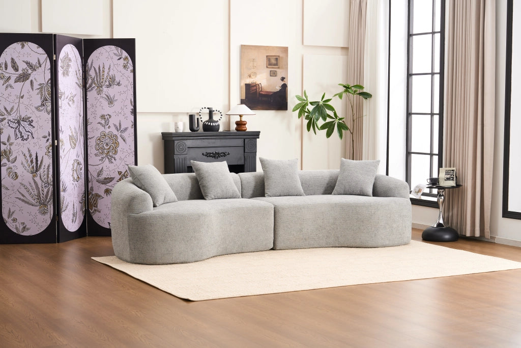 Divano angolare 4 posti - con design modulare e forma curva - in chenille - grigio