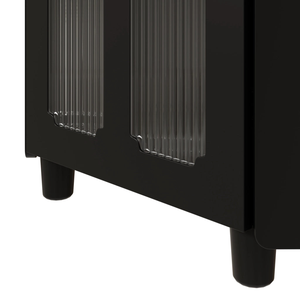 Mobile angolare con illuminazione LED APP; finitura laccata nera; in MDF; 63;5 x 124 cm