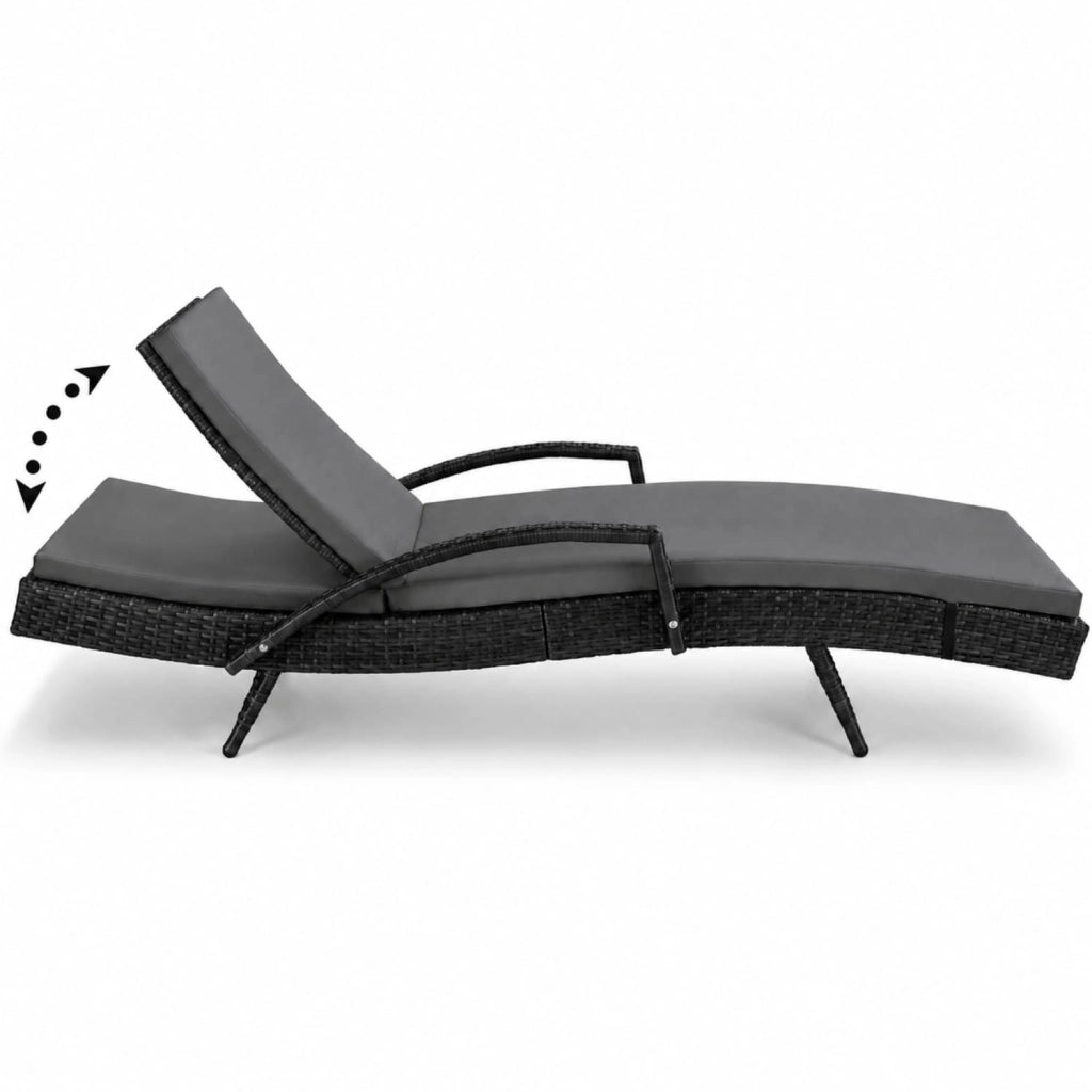 Lettino Prendisole Elegante Con Effetto Rattan Schienale Reclinabile E Cuscino Spesso Per Terrazza Piscina E Giardino 190 x 62 x 34 Cm Nero