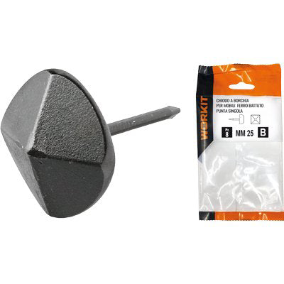 CHIODO A BORCHIA PUNTA SINGOLA SELF WORKIT - X MOBILI FERRO BATTUTO MM 25 CF=PZ 4- 5 confezioni