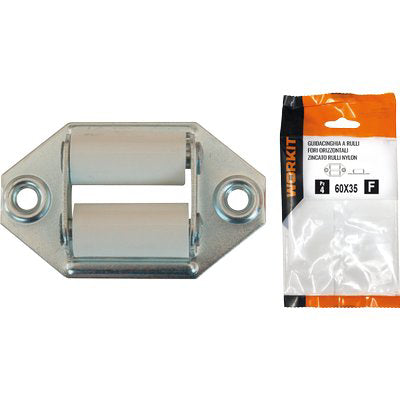 GUIDACINGHIA A RULLI FORI ORIZZONTALI SELF WORKIT - ZINCATO RULLI NYLON MM 60X35 CF=PZ 2- 5 confezioni